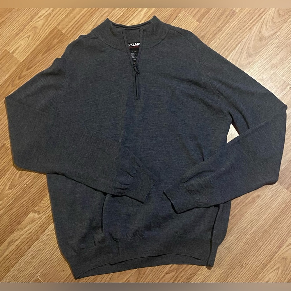 Kirkland Signature Men's Dark Gray Wool Zip-Up Sweater